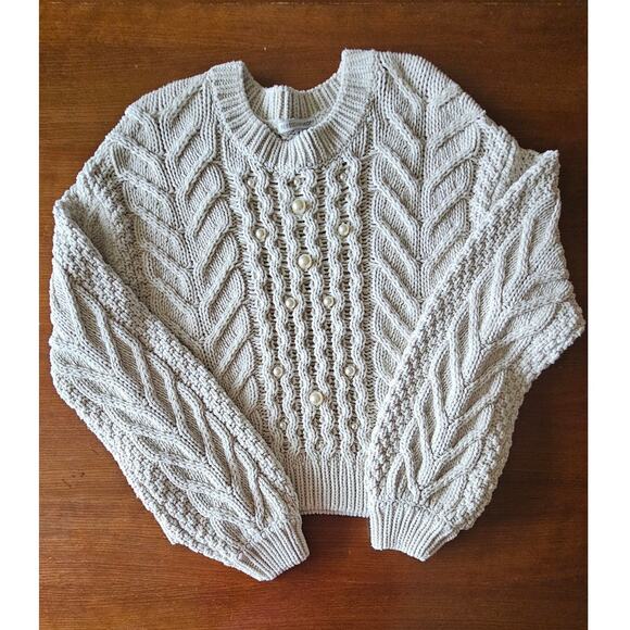 Rebecca Minkoff Blake Pearl Cable Knit Sweater, Cream,  Sz XS - Picture 4 of 11